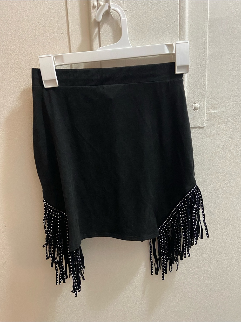Windsor Black Mini Skirt with Studded Fringe Hem